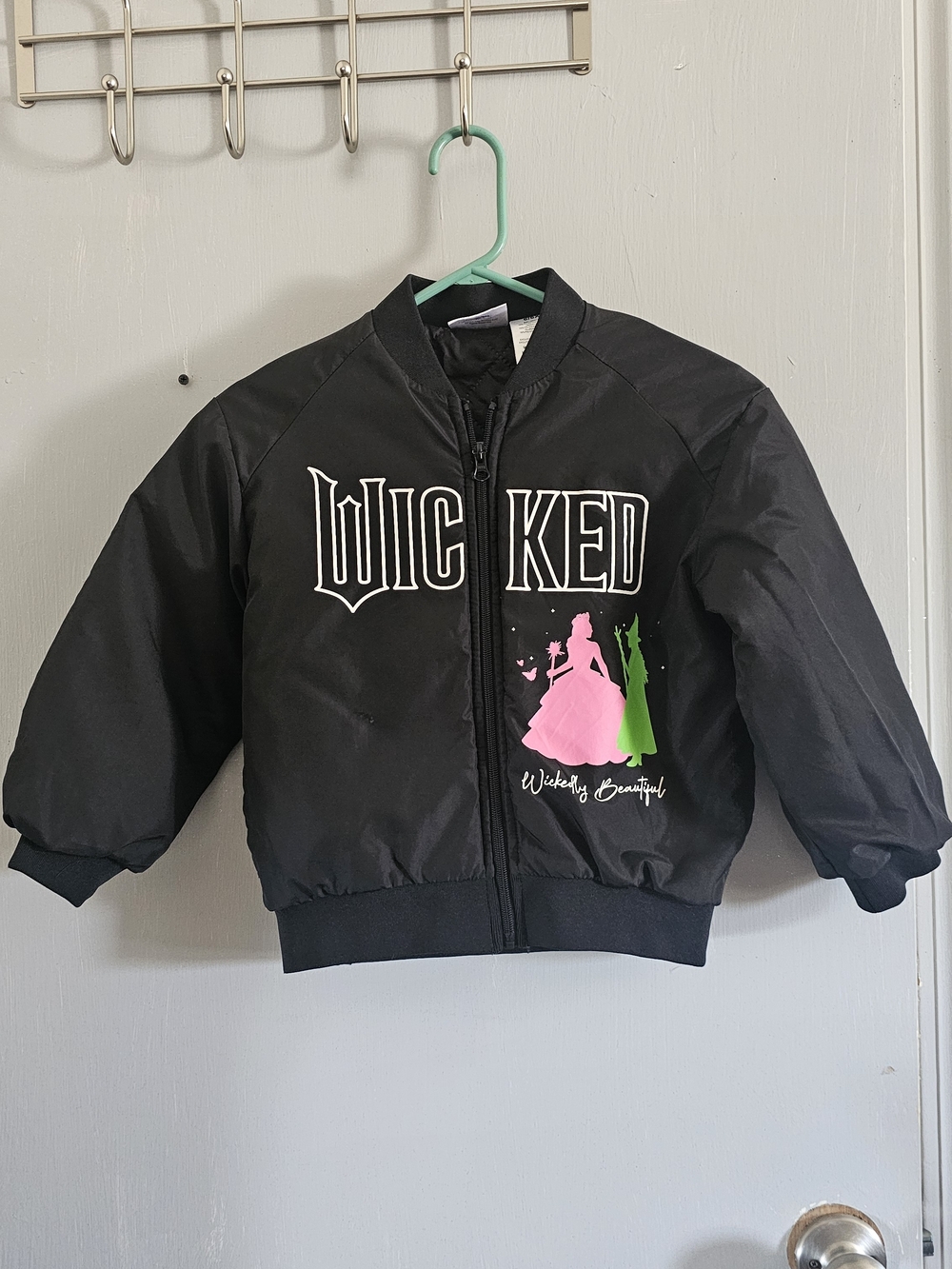 Wicked Graphic Black Kids Bomber Jacket - Pink & Green Accent(170)